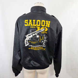 Vintage Deadwood Saloon souvenir bomber jacket black western old west medium
